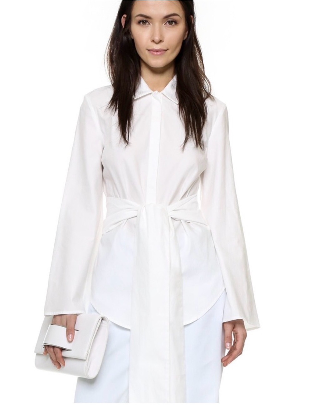 C/Meo Collective White Button Down Tie Waist Shirt Sz Xxs